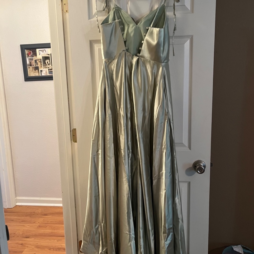 Satin Slip Maxi Dress in Sage Green - Picture 2 of 5